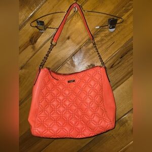 Kate Spade Coral Quilted Purse Shouler Bag Silver Chain Med Sz Polka Dot Inside